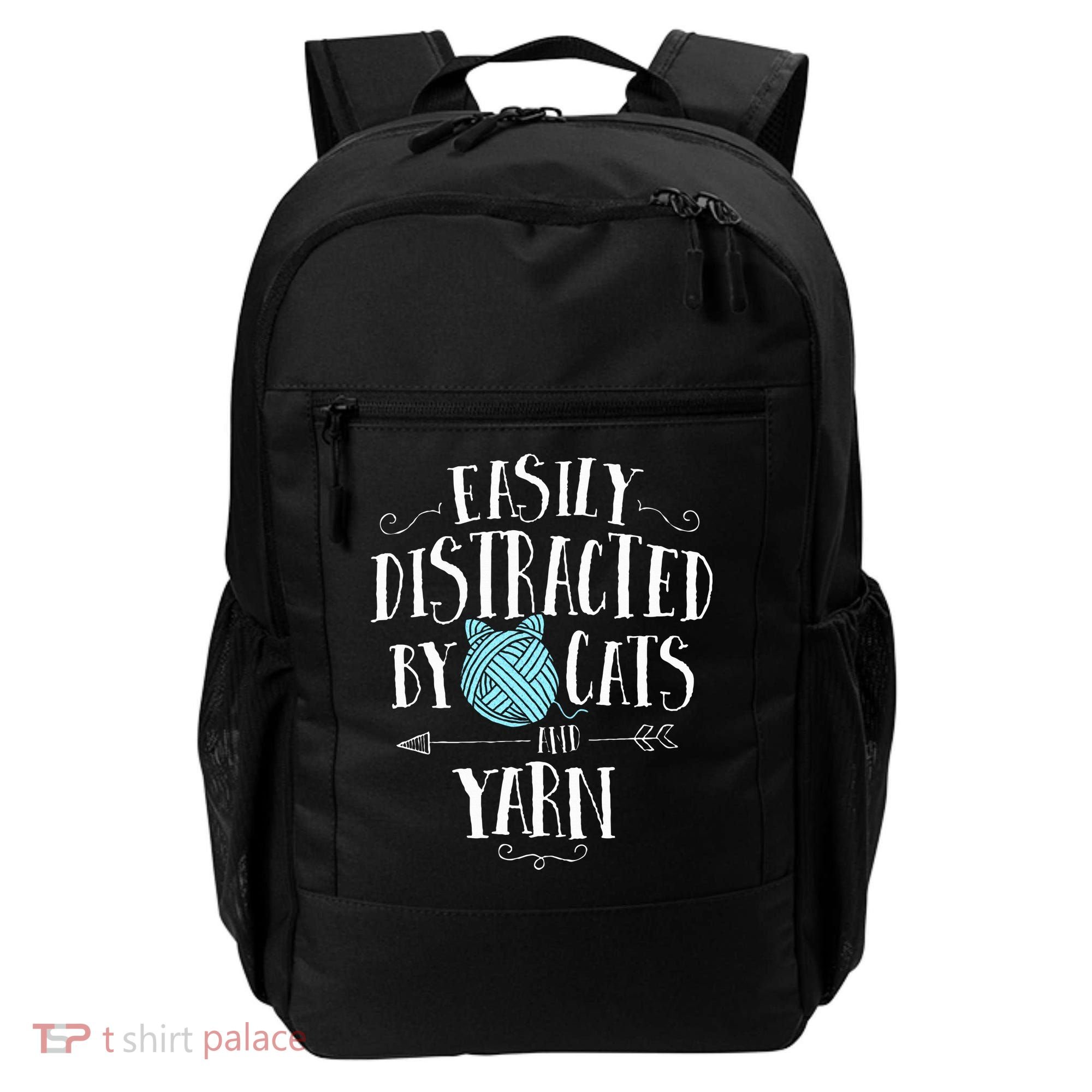 Easily Distracted By Cats And Yarn Knitting Yarn Crochet  Backpack