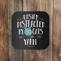 Easily Distracted By Cats And Yarn Knitting Yarn Crochet  Coaster thumb 0