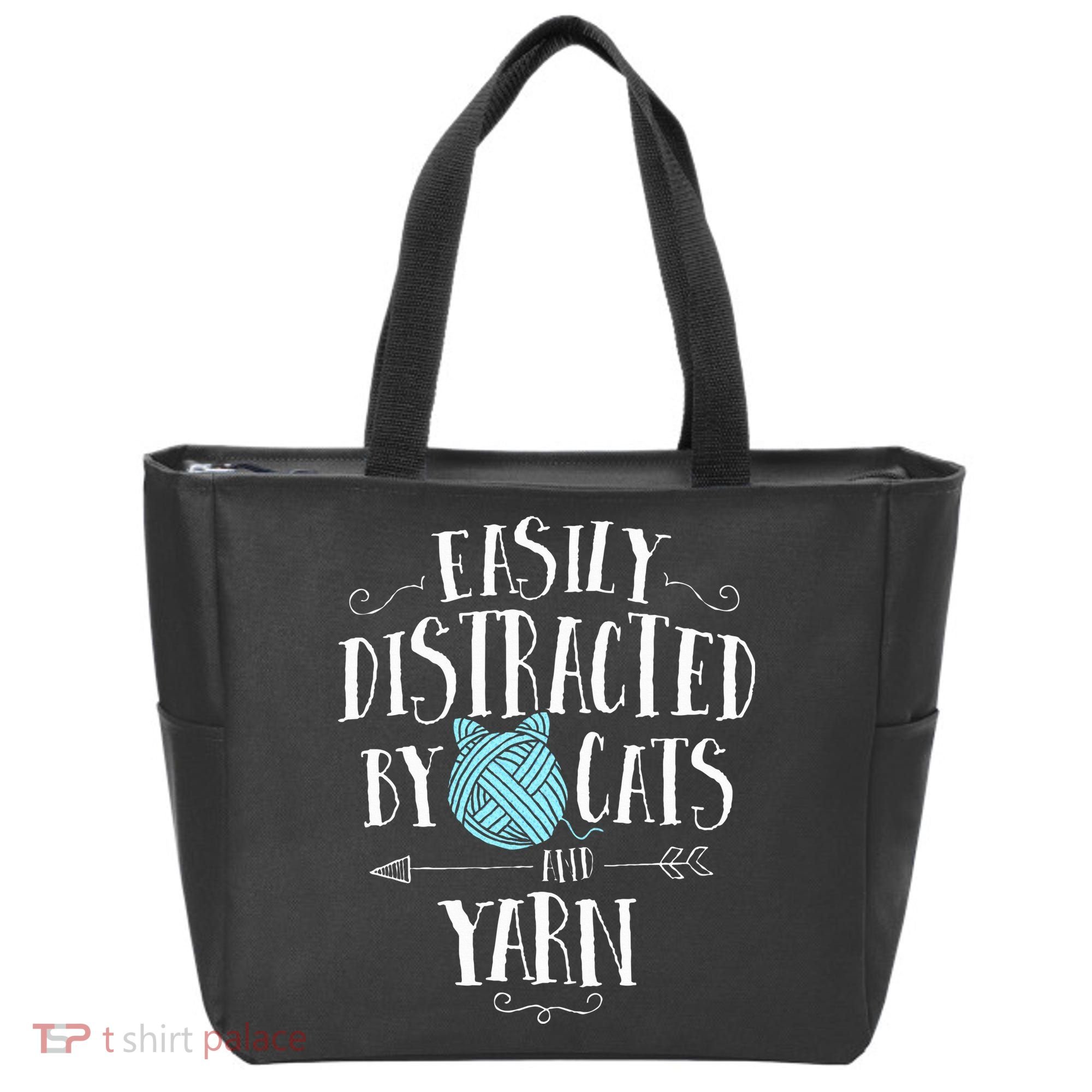 Easily Distracted By Cats And Yarn Knitting Yarn Crochet  Tote Bag