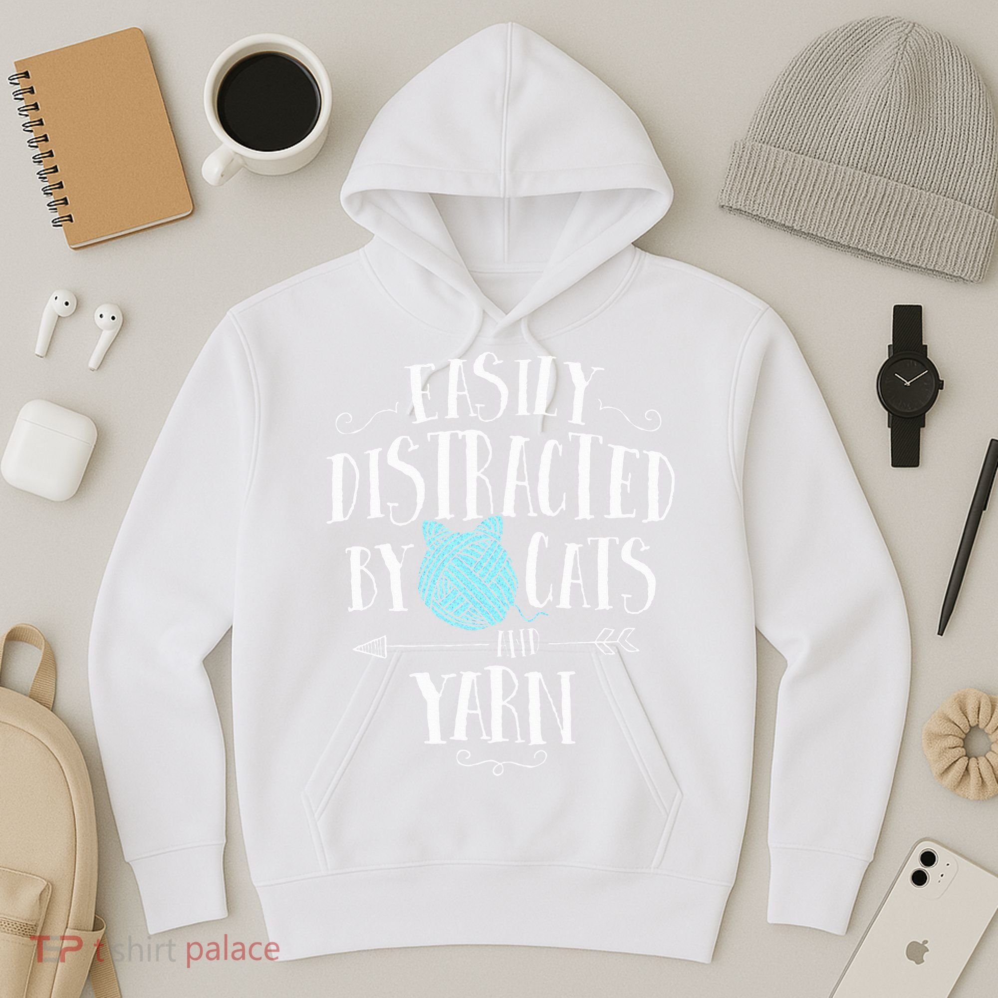 Easily Distracted By Cats And Yarn Knitting Yarn Crochet  Hoodie