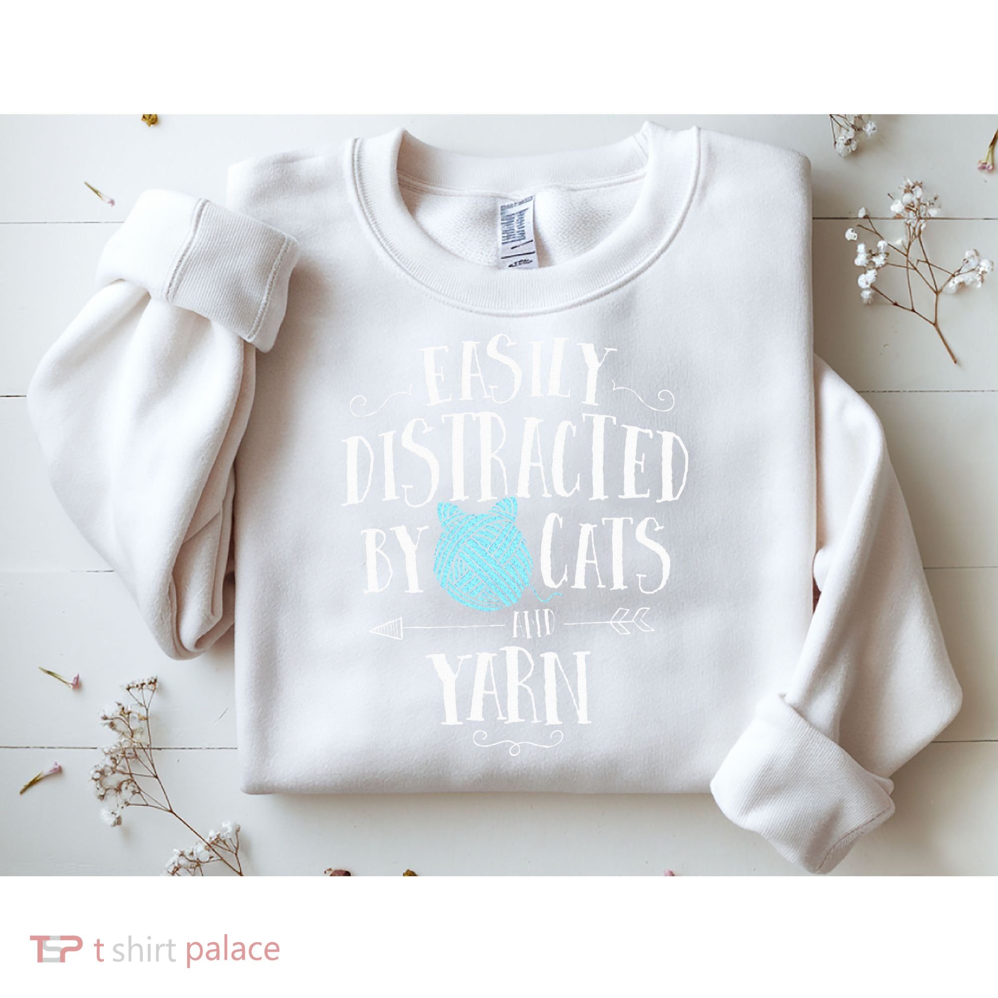 Easily Distracted By Cats And Yarn Knitting Yarn Crochet  Sweatshirt