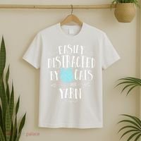 Easily Distracted By Cats And Yarn Knitting Yarn Crochet  T-Shirt thumb 2