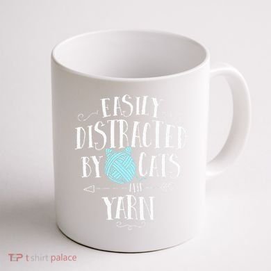 Easily Distracted By Cats And Yarn Knitting Yarn Crochet  Coffee Mug back