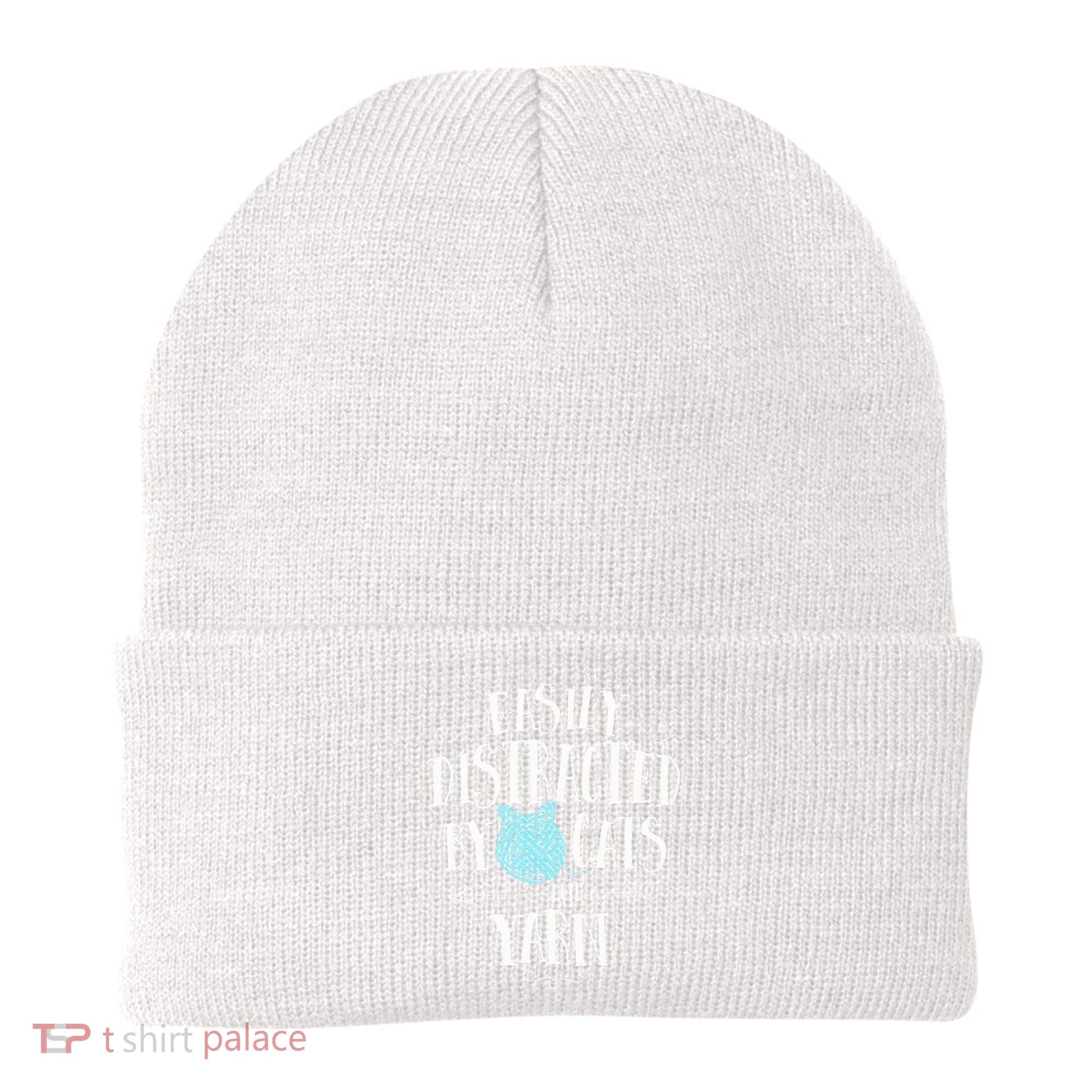 Easily Distracted By Cats And Yarn Knitting Yarn Crochet  Beanie