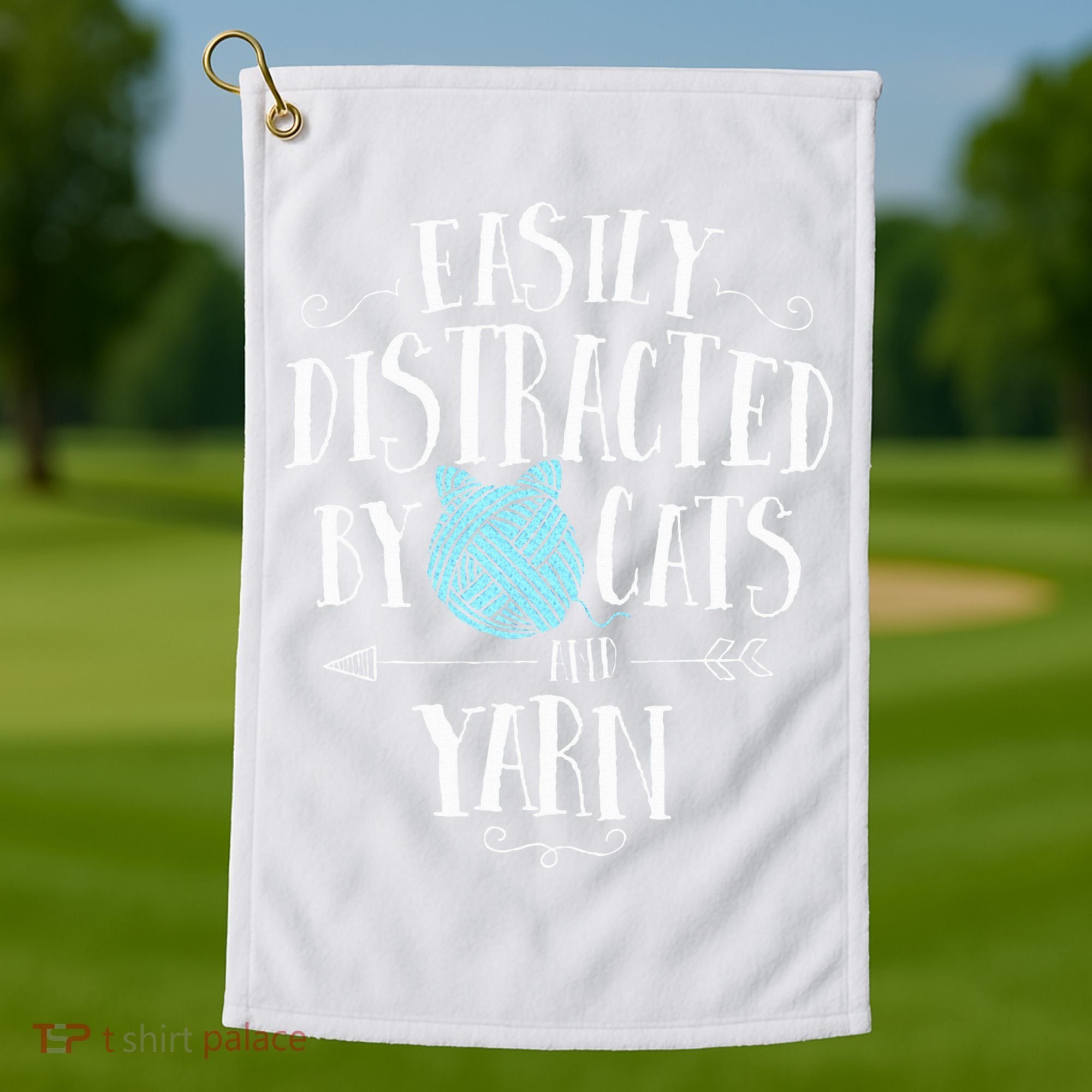 Easily Distracted By Cats And Yarn Knitting Yarn Crochet  Golf Towel