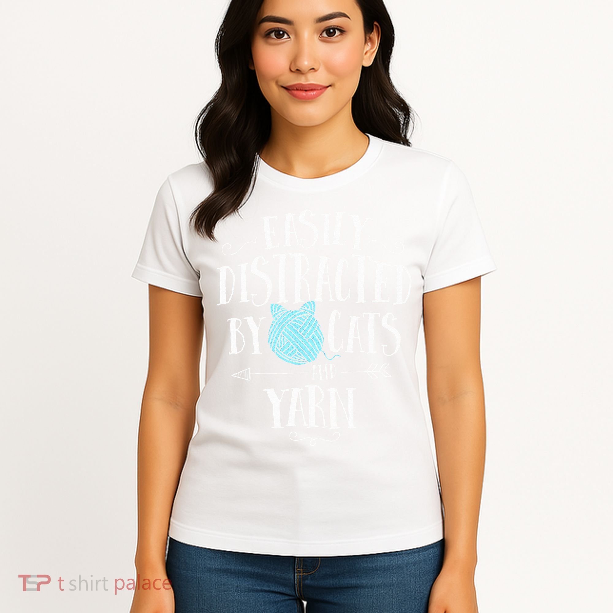 Easily Distracted By Cats And Yarn Knitting Yarn Crochet  Women's T-Shirt