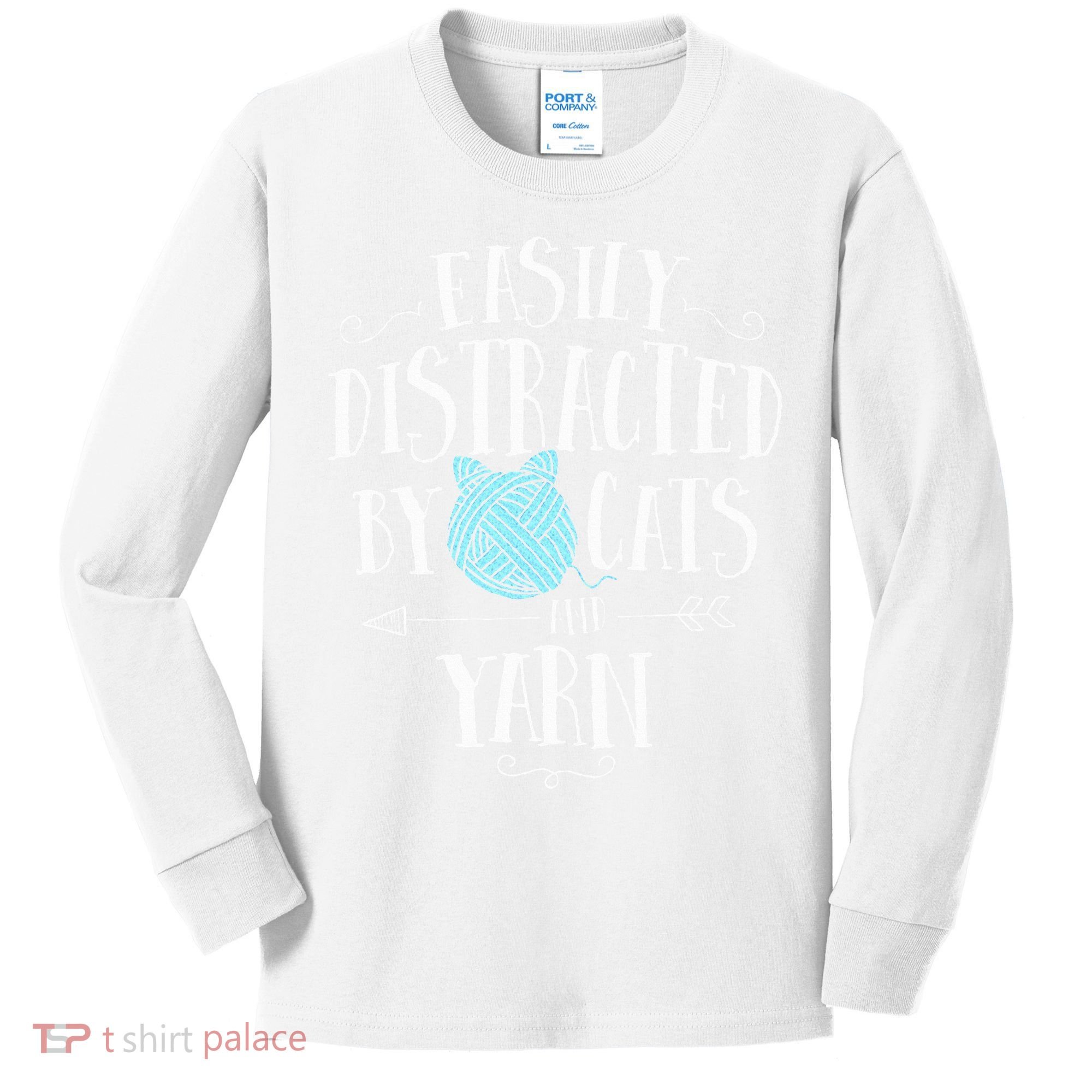 Easily Distracted By Cats And Yarn Knitting Yarn Crochet  Kids Long Sleeve Shirt