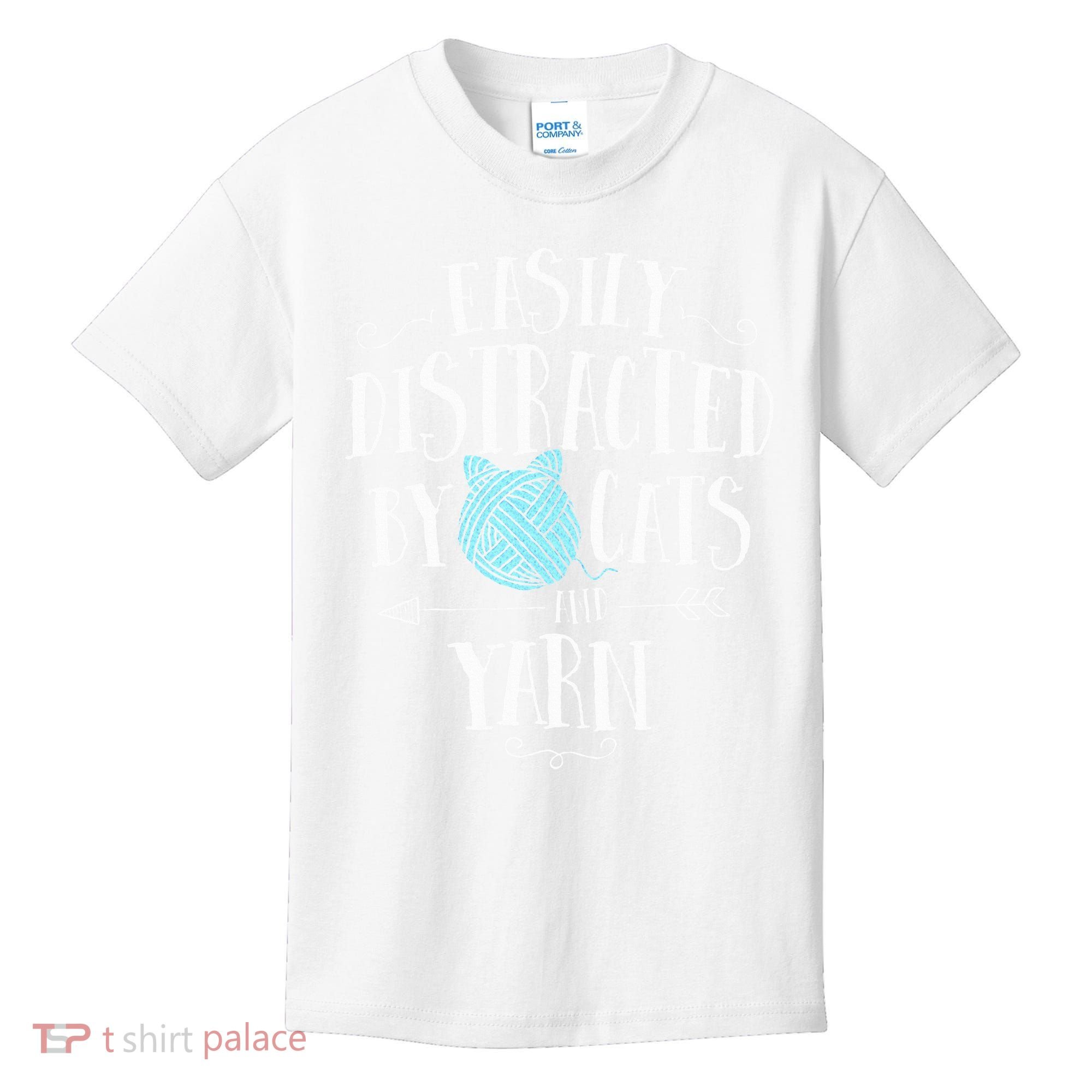 Easily Distracted By Cats And Yarn Knitting Yarn Crochet  Kids T-Shirt