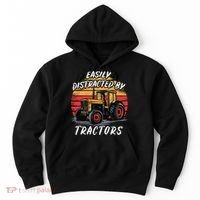 Easily Distracted By Tractors Fun Farmer & Farming Gift Hoodie thumb 0