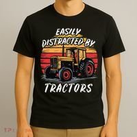 Easily Distracted By Tractors Fun Farmer & Farming Gift T-Shirt thumb 3