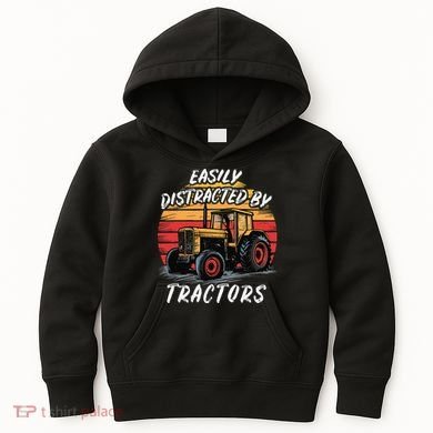 Easily Distracted By Tractors Fun Farmer & Farming Gift Kids Hoodie