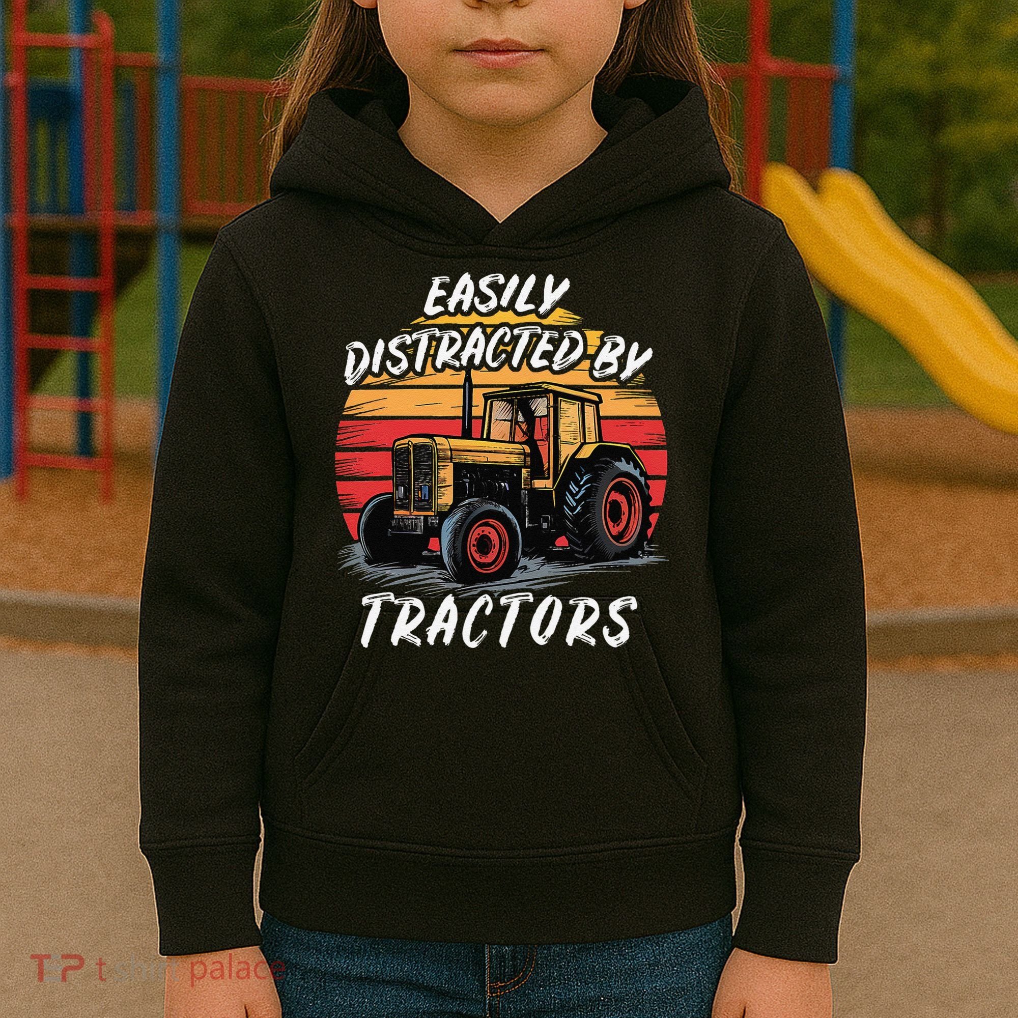Easily Distracted By Tractors Fun Farmer & Farming Gift Kids Hoodie