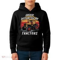 Easily Distracted By Tractors Fun Farmer & Farming Gift Kids Hoodie thumb 4