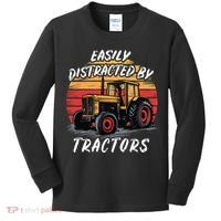 Easily Distracted By Tractors Fun Farmer & Farming Gift Kids Long Sleeve Shirt thumb 0