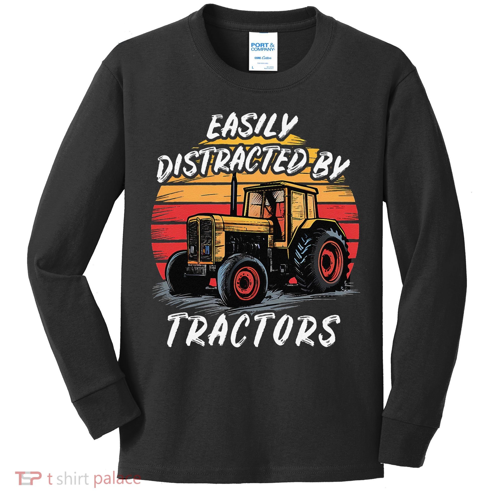 Easily Distracted By Tractors Fun Farmer & Farming Gift Kids Long Sleeve Shirt