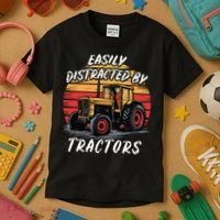 Easily Distracted By Tractors Fun Farmer & Farming Gift Kids T-Shirt thumb 3
