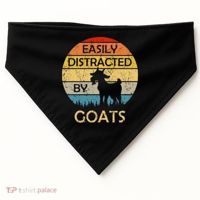 Easily Distracted By Goats Retro Vintage Funny Goat Lover USA-Made Doggie Bandana