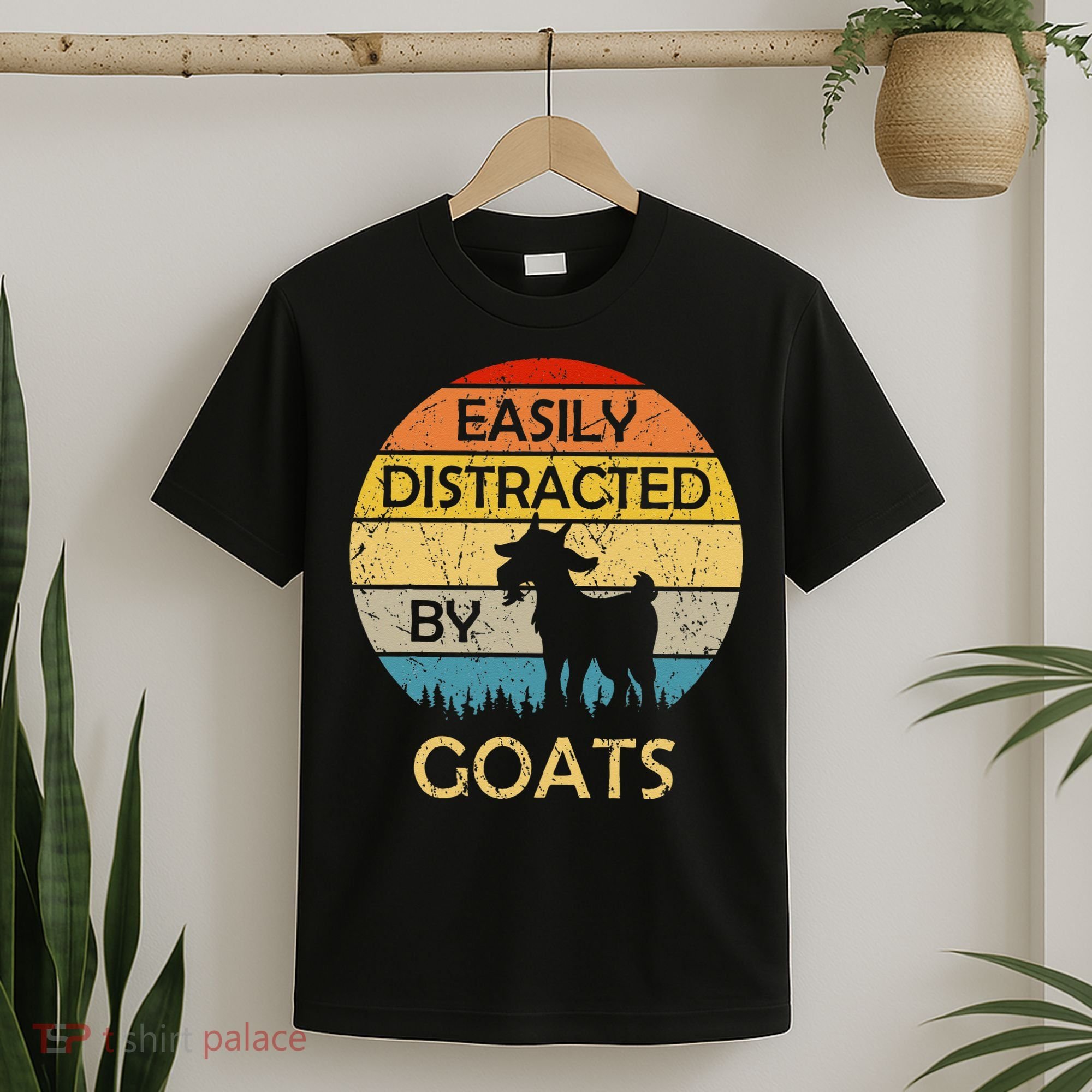 Easily Distracted By Goats Retro Vintage Funny Goat Lover T-Shirt