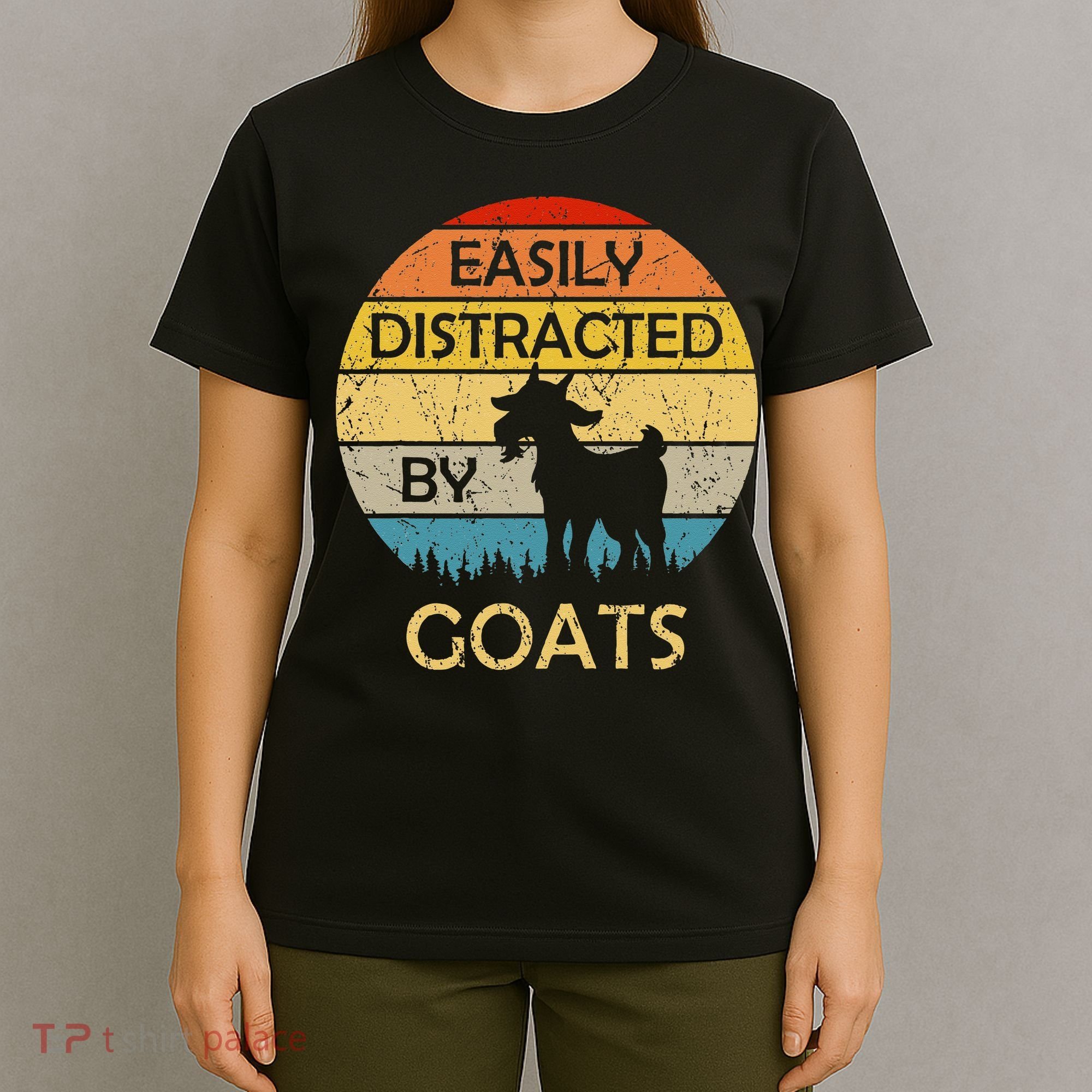 Easily Distracted By Goats Retro Vintage Funny Goat Lover T-Shirt