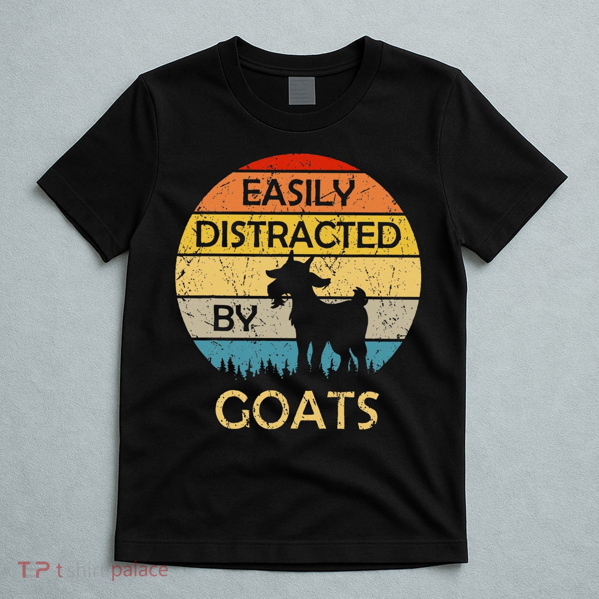 Easily Distracted By Goats Retro Vintage Funny Goat Lover T-Shirt
