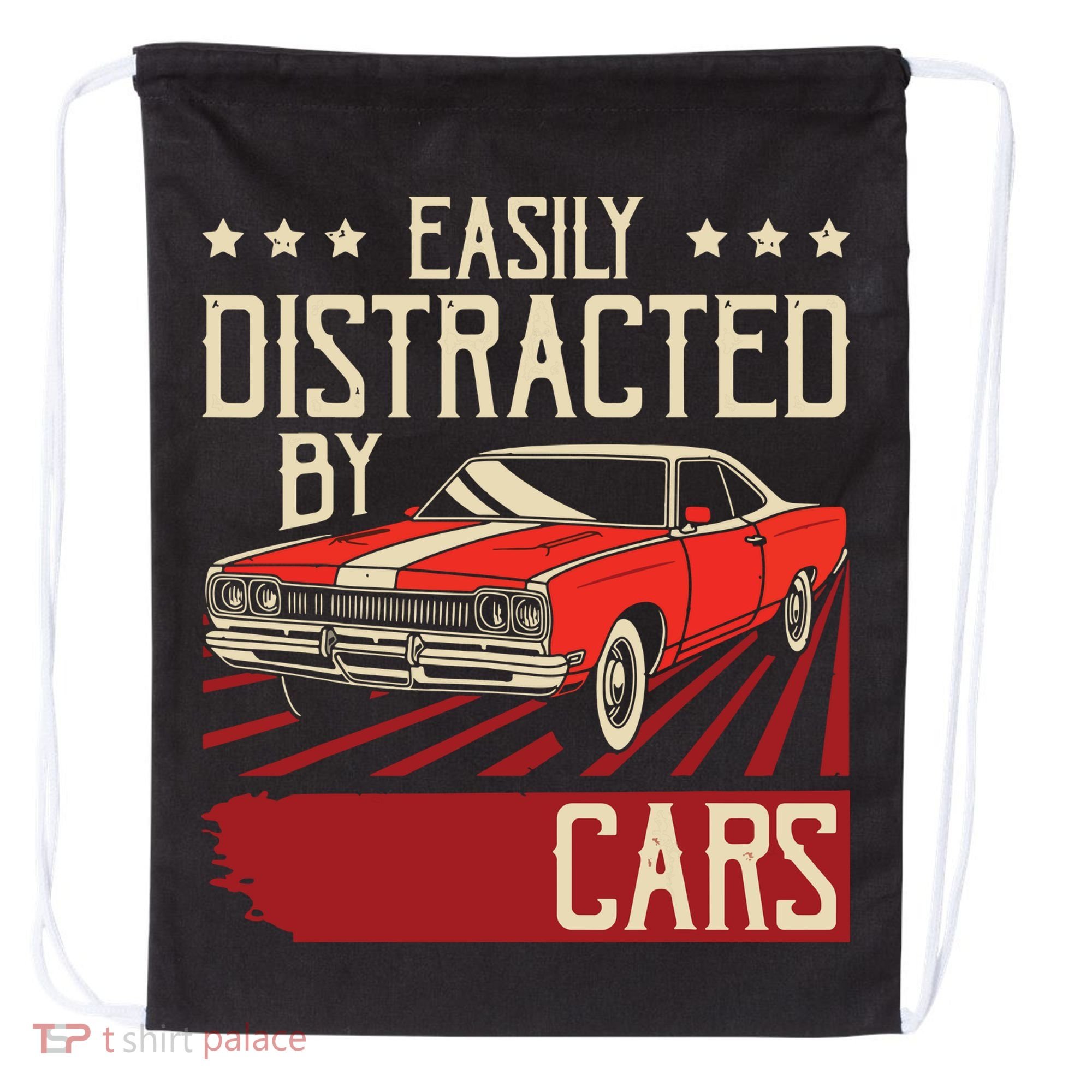 Easily Distracted By Cars Classic Muscle Car Guy Car Lover Drawstring Bag