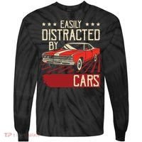 Easily Distracted By Cars Classic Muscle Car Guy Car Lover Tie-Dye Long Sleeve Shirt thumb 0