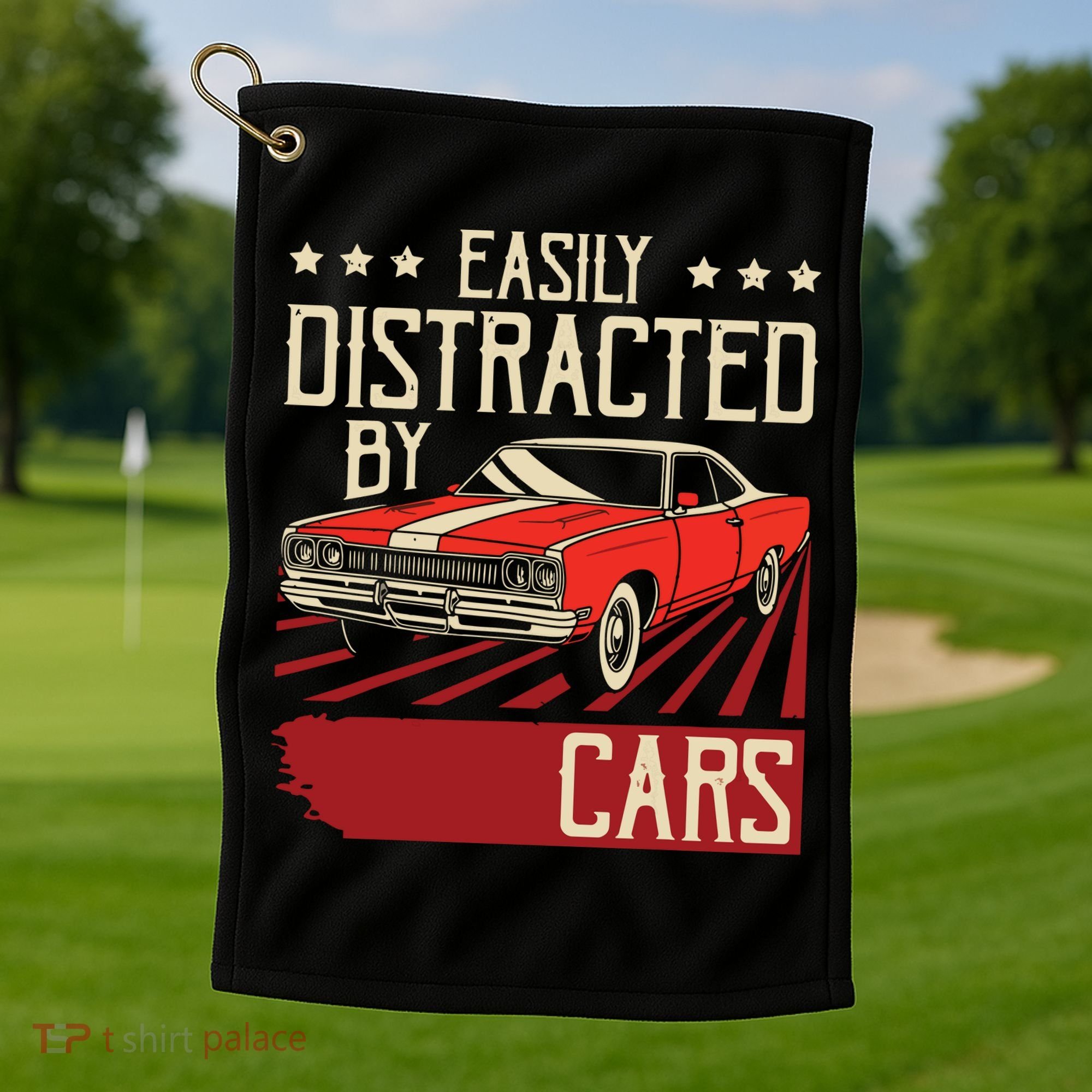 Easily Distracted By Cars Classic Muscle Car Guy Car Lover Golf Towel