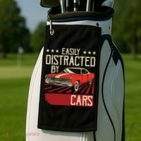 Easily Distracted By Cars Classic Muscle Car Guy Car Lover Golf Towel thumb 2