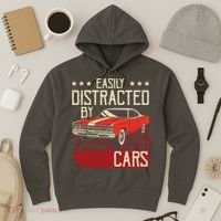 Easily Distracted By Cars Classic Muscle Car Guy Car Lover Hoodie thumb 3