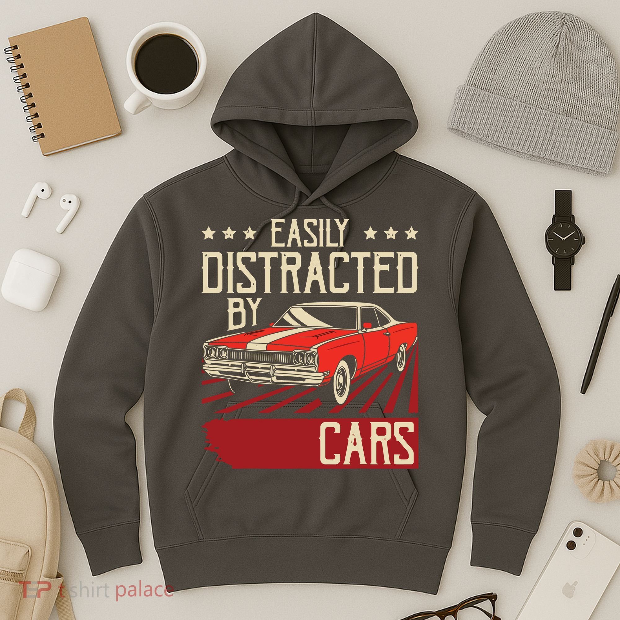 Easily Distracted By Cars Classic Muscle Car Guy Car Lover Hoodie
