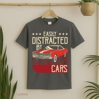Easily Distracted By Cars Classic Muscle Car Guy Car Lover T-Shirt thumb 2