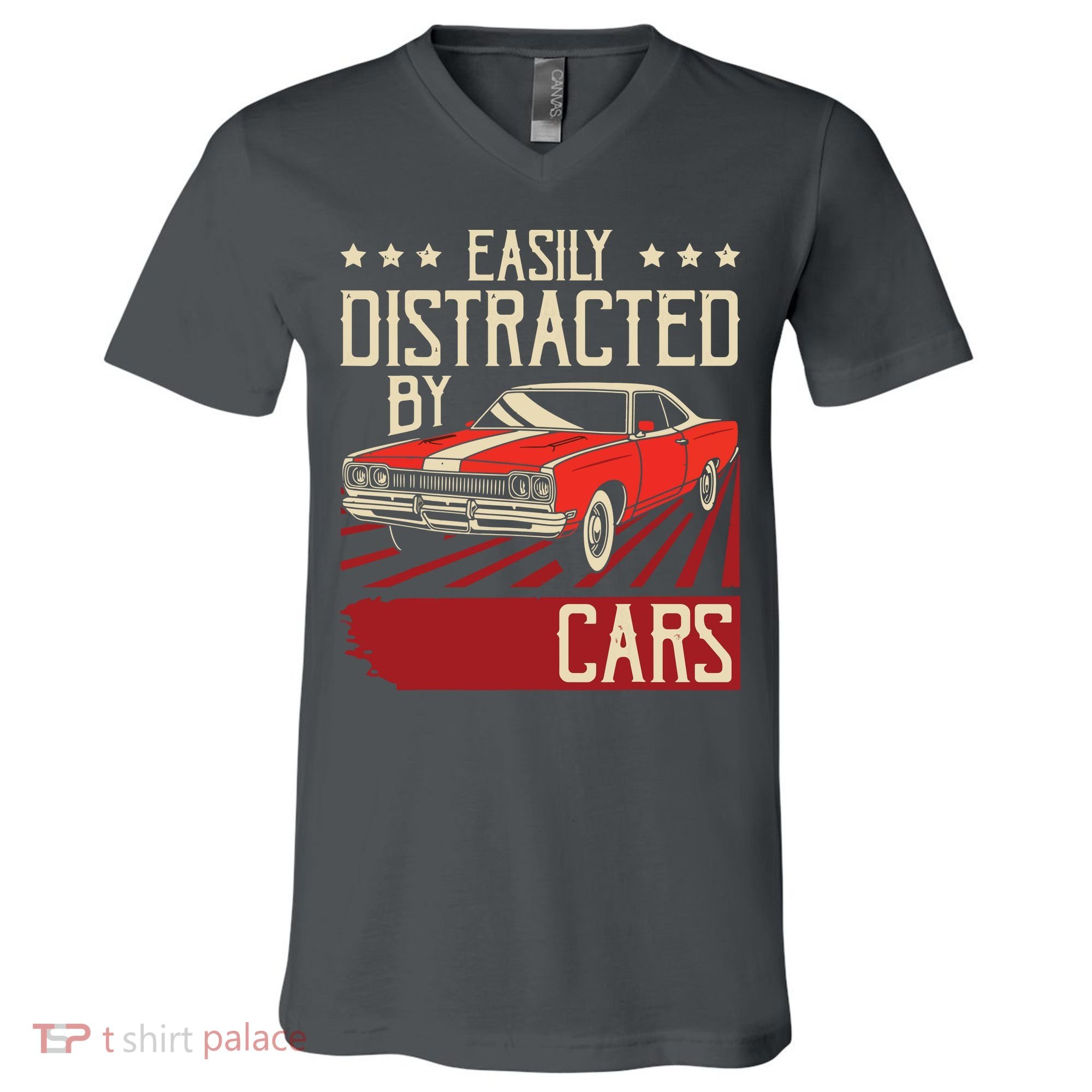Easily Distracted By Cars Classic Muscle Car Guy Car Lover V-Neck T-Shirt