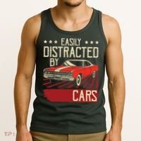 Easily Distracted By Cars Classic Muscle Car Guy Car Lover Tank Top thumb 3