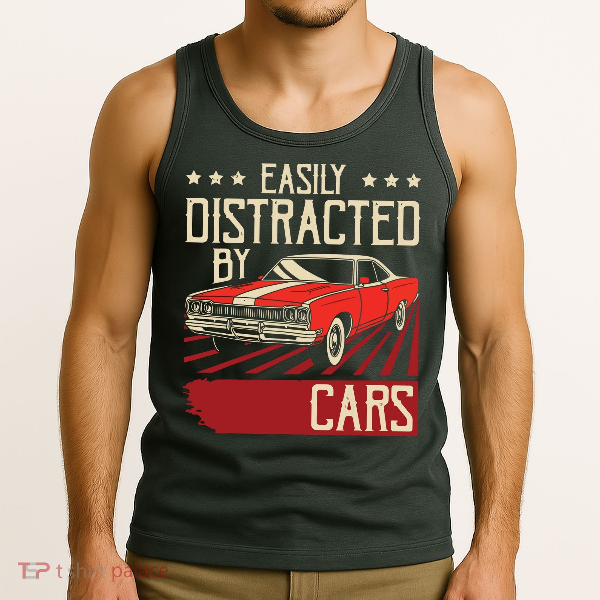 Easily Distracted By Cars Classic Muscle Car Guy Car Lover Tank Top