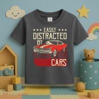 Easily Distracted By Cars Classic Muscle Car Guy Car Lover Toddler T-Shirt thumb 3