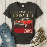 Easily Distracted By Cars Classic Muscle Car Guy Car Lover Women's T-Shirt thumb 3