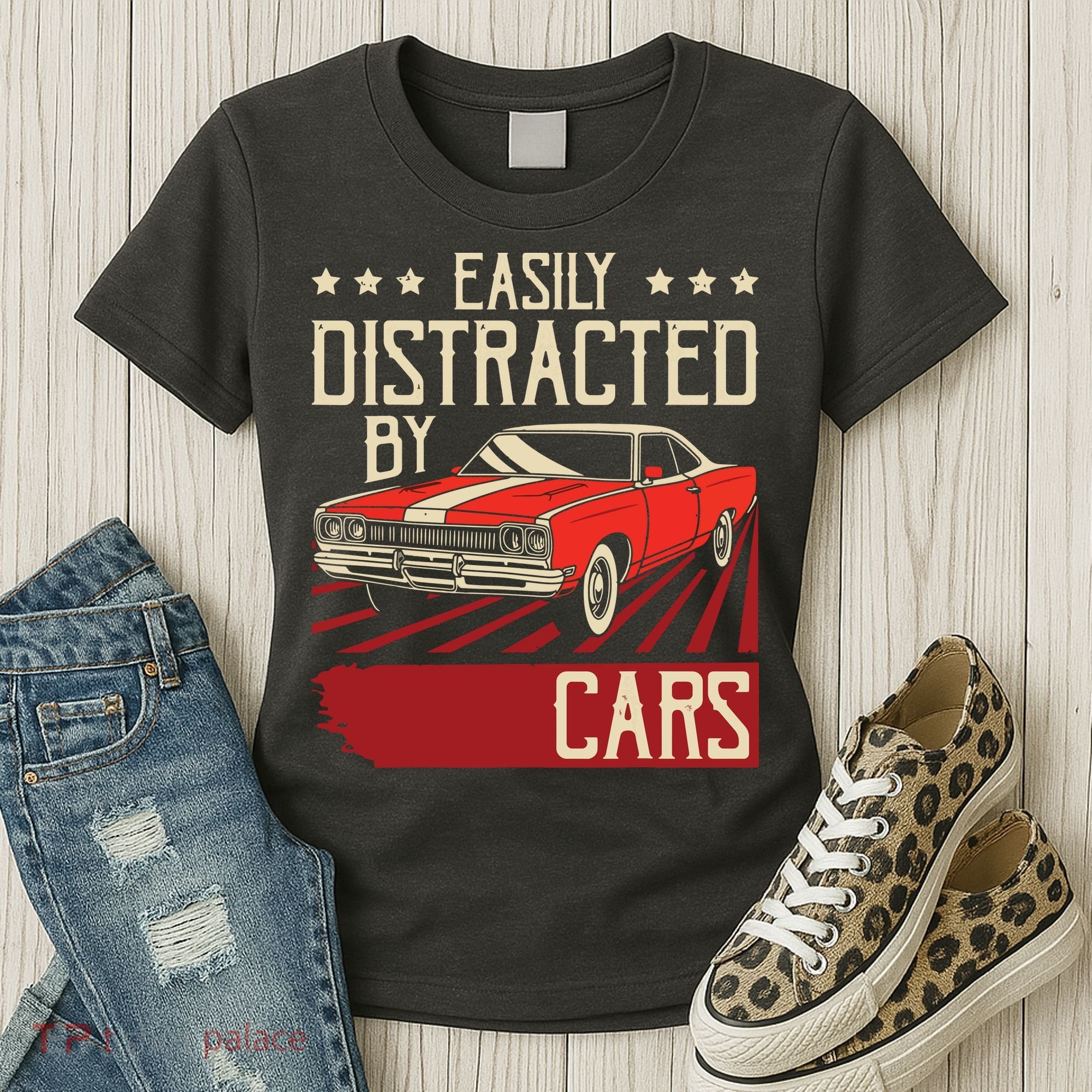 Easily Distracted By Cars Classic Muscle Car Guy Car Lover Women's T-Shirt