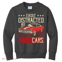 Easily Distracted By Cars Classic Muscle Car Guy Car Lover Kids Sweatshirt thumb 0