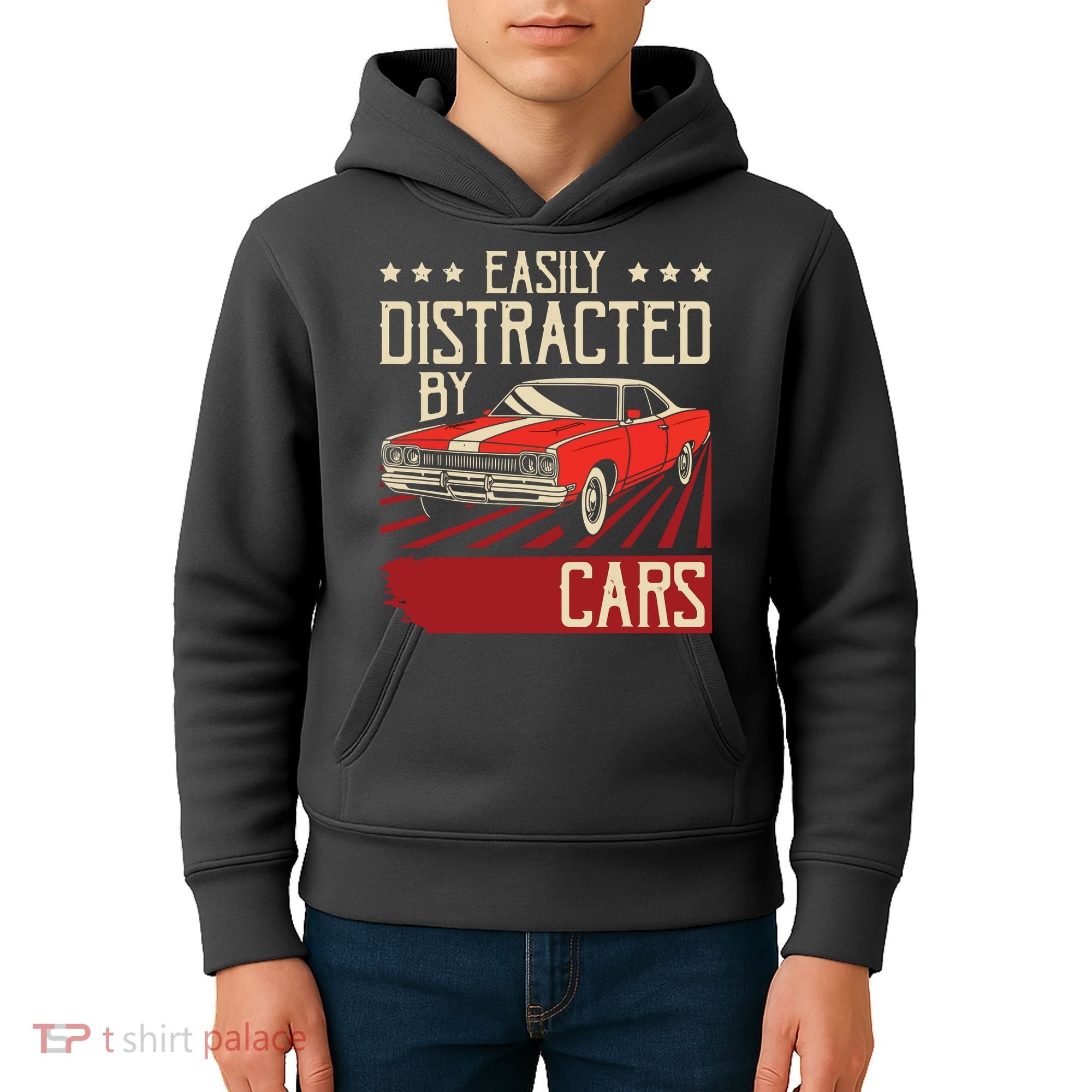 Easily Distracted By Cars Classic Muscle Car Guy Car Lover Kids Hoodie