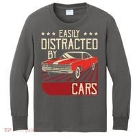 Easily Distracted By Cars Classic Muscle Car Guy Car Lover Kids Long Sleeve Shirt thumb 0
