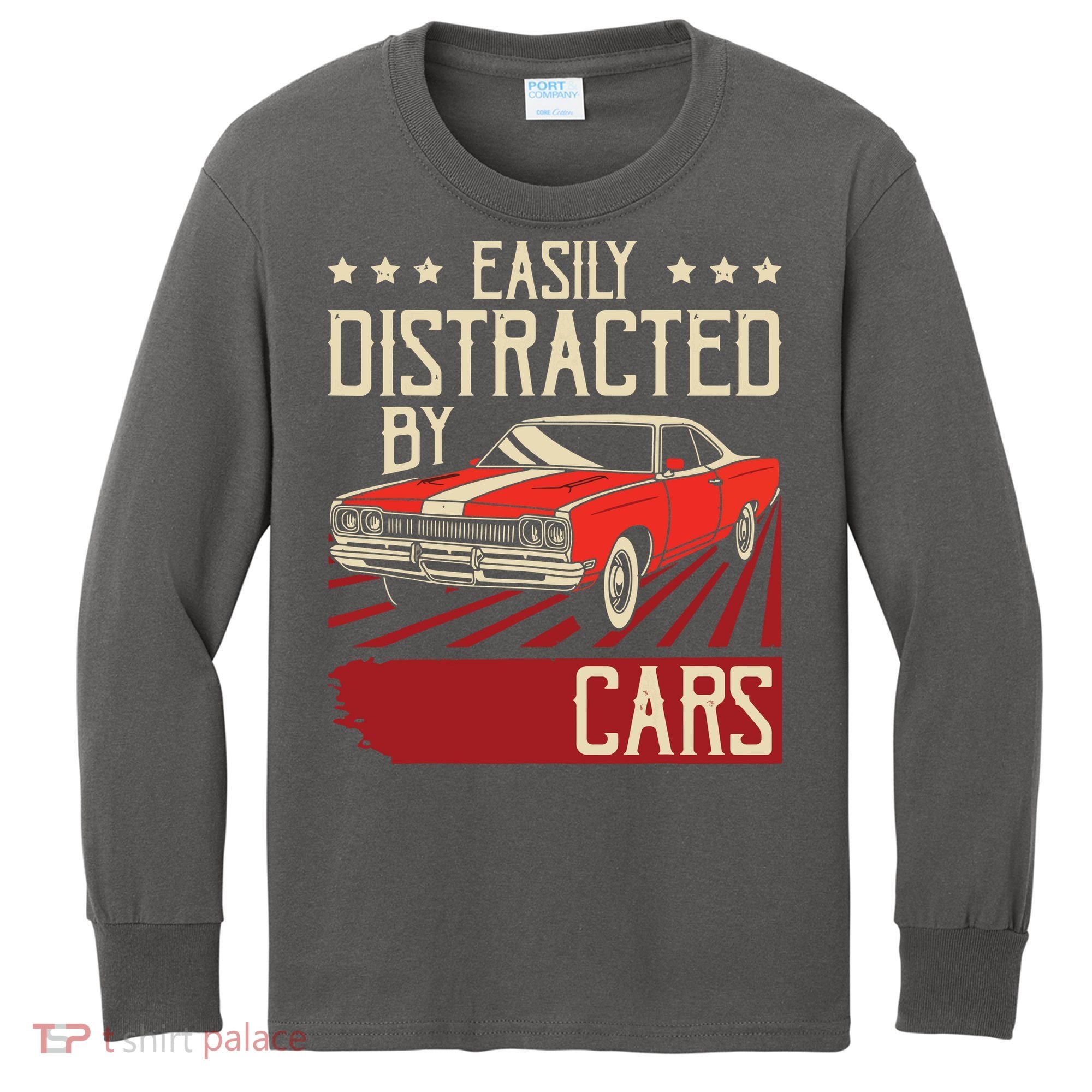 Easily Distracted By Cars Classic Muscle Car Guy Car Lover Kids Long Sleeve Shirt