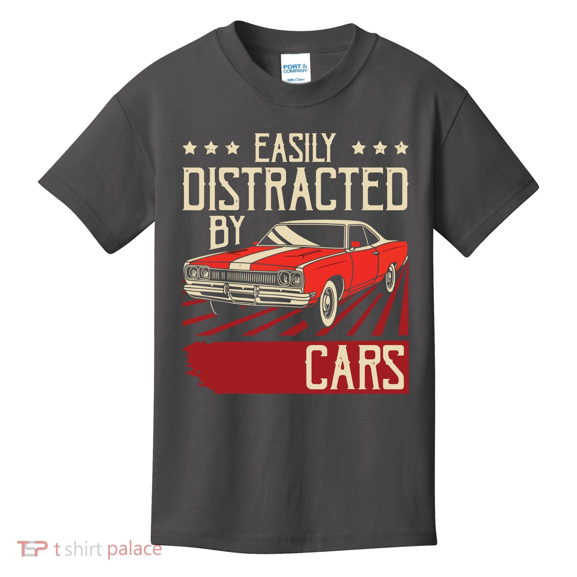Easily Distracted By Cars Classic Muscle Car Guy Car Lover Kids T-Shirt