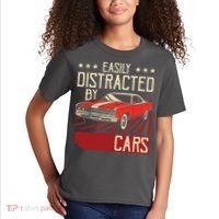 Easily Distracted By Cars Classic Muscle Car Guy Car Lover Kids T-Shirt thumb 2
