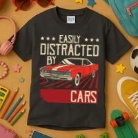 Easily Distracted By Cars Classic Muscle Car Guy Car Lover Kids T-Shirt thumb 3