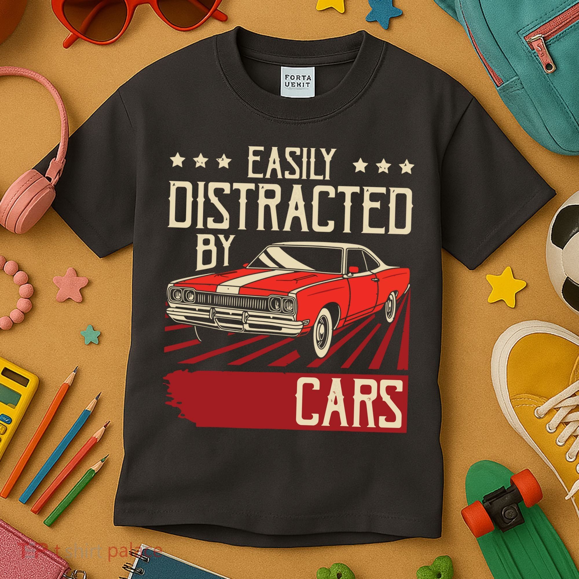 Easily Distracted By Cars Classic Muscle Car Guy Car Lover Kids T-Shirt