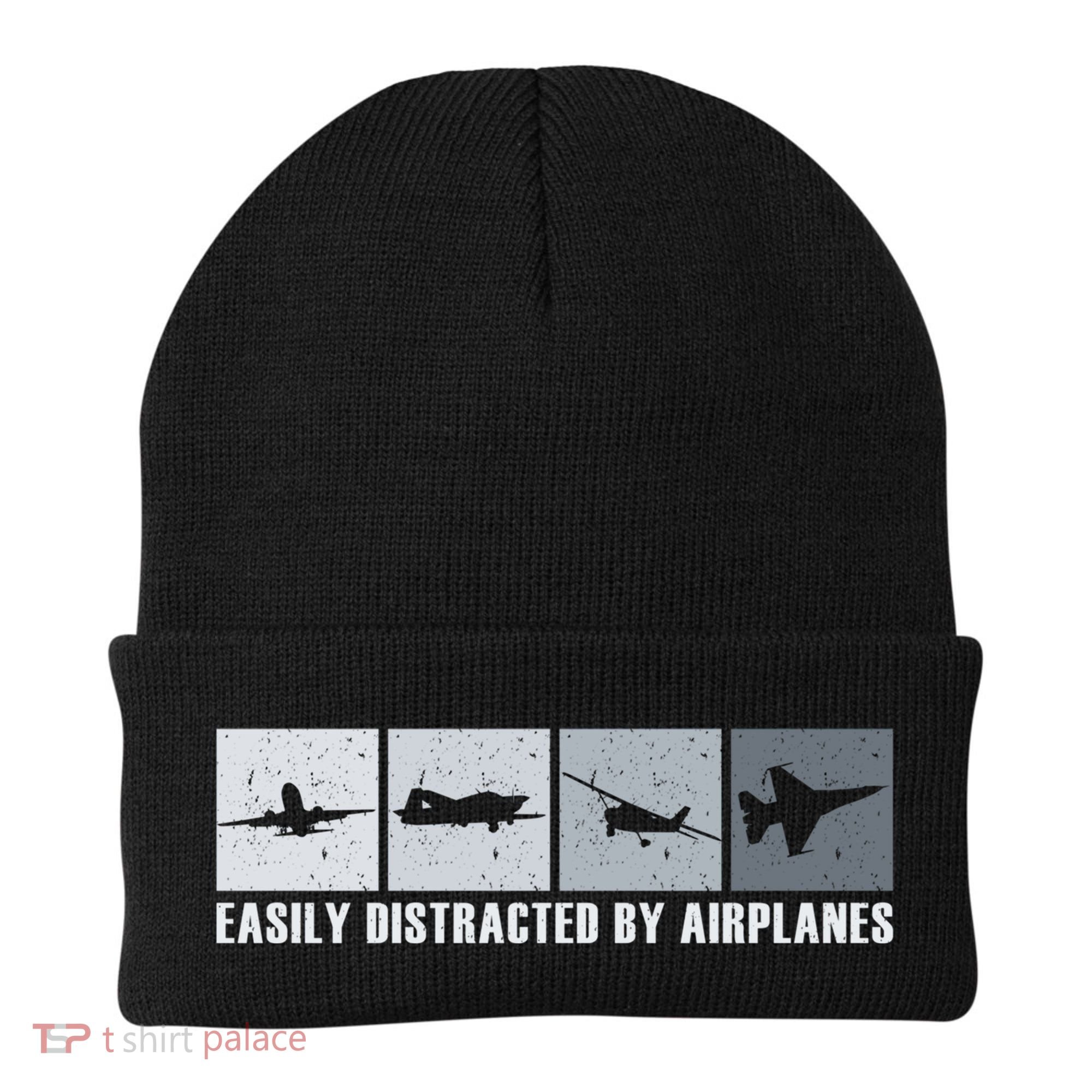 Easily Distracted By Airplanes Aviation Pilot Airplane Cool Gift Beanie