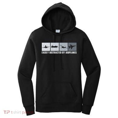 Easily Distracted By Airplanes Aviation Pilot Airplane Cool Gift Women's Hoodie