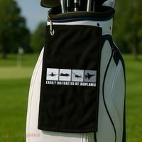 Easily Distracted By Airplanes Aviation Pilot Airplane Cool Gift Golf Towel thumb 2