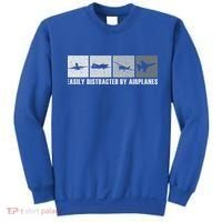 Easily Distracted By Airplanes Aviation Pilot Airplane Cool Gift Sweatshirt thumb 0