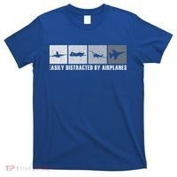 Easily Distracted By Airplanes Aviation Pilot Airplane Cool Gift T-Shirt thumb 0